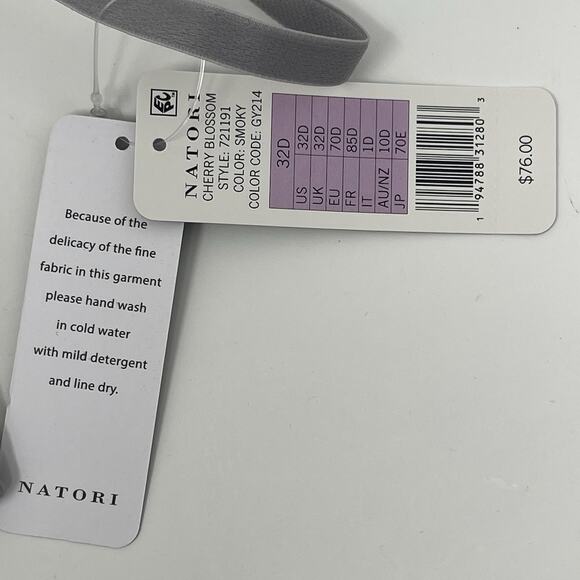 Natori Convertible Bra 32D Gray Lace Cherry Blossom Plunge Underwire MSRP $76 - Picture 7 of 13